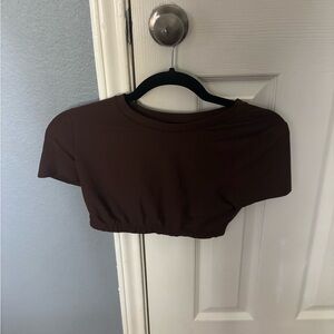 Aerie Brown Fitted Crop T-Shirt Short Sleeve